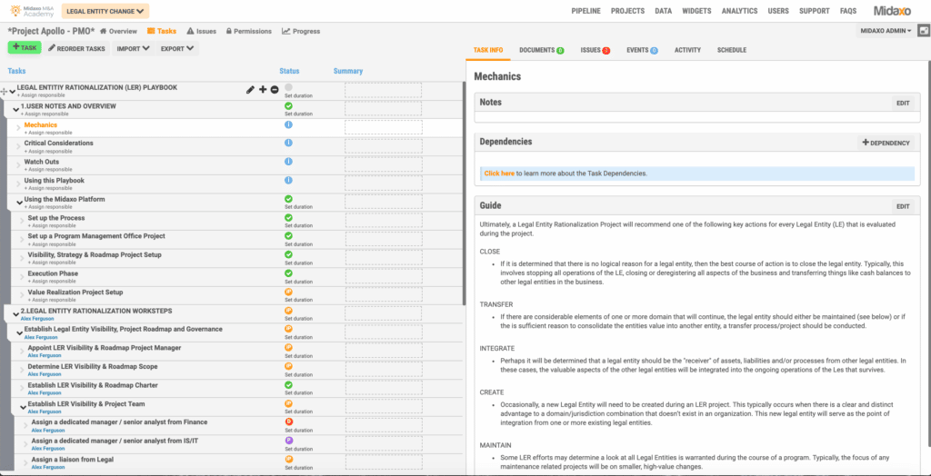 Image of Legal Entity Rationalization Playbooks screen