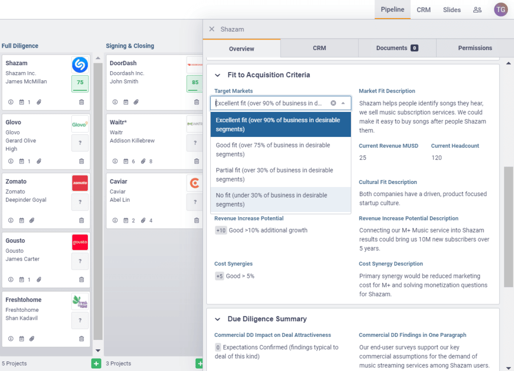 Image of Deal Scoring criteria screen